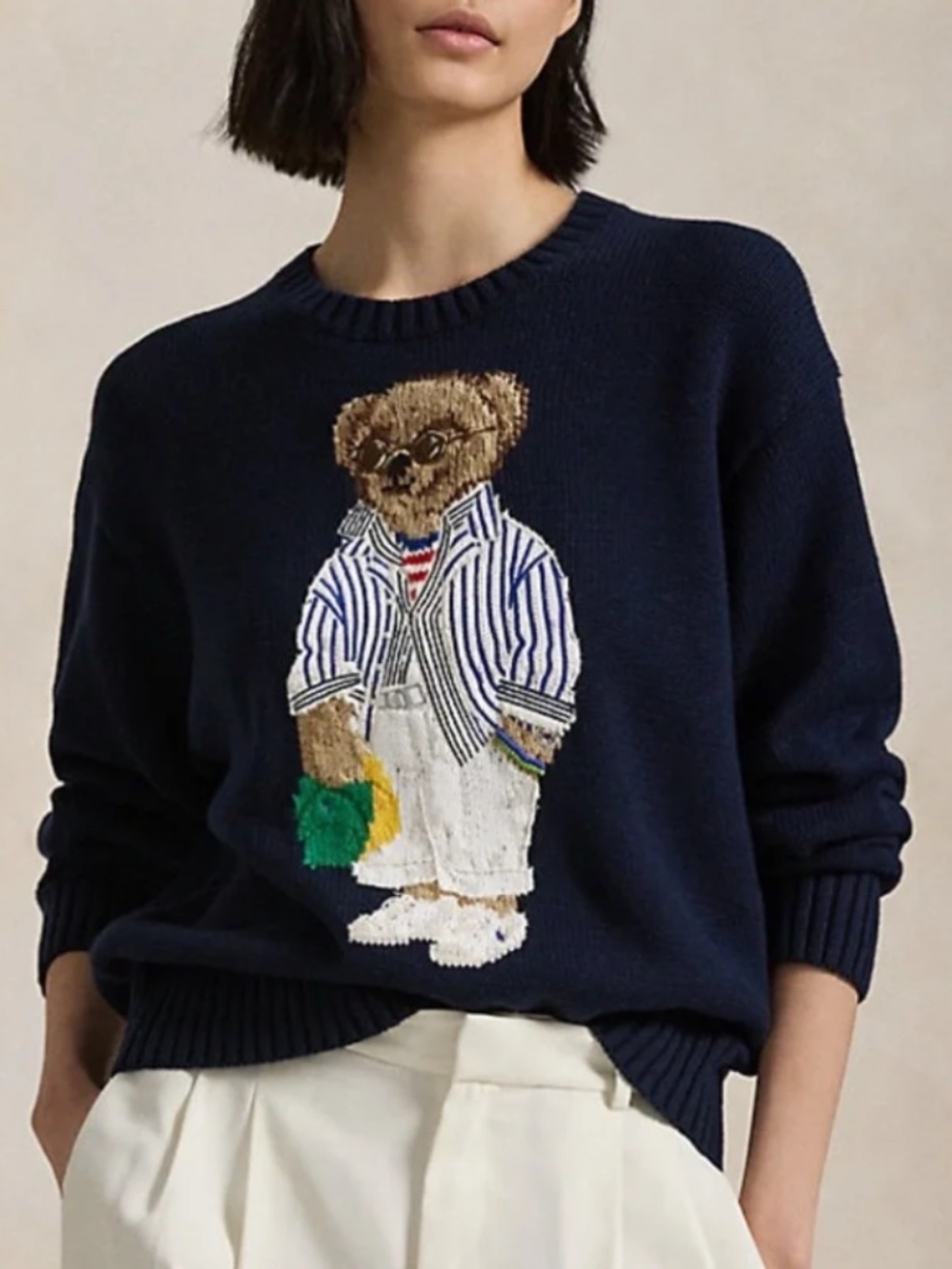 POLO RALPH LAUREN Navy Blue Bear Woman Cotton 100% Pullover Size US XL